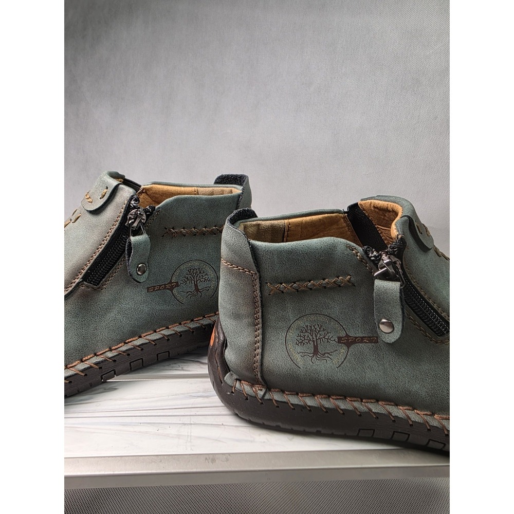 Handmade Leather Casual Shoes Men's Sneakers Flat Leather Ankle Boots Size 38 - Picture 7 of 8